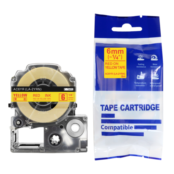 SBT tape for Epson LK2YRN 6mm x 8m Red on Yellow, standard label - Image 3